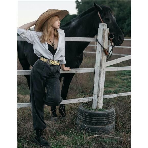 TOPACC Western Belts for Women Men Cowgirl Cowboy Country Belts with Buckles - Picture 5 of 8